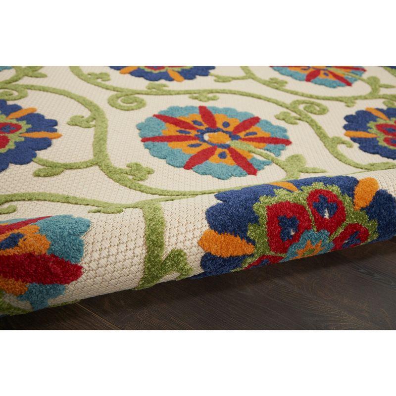 Nourison Aloha Contemporary Floral Flatweave High-Low Indoor Outdoor Area Rug Blue/Multicolor 3'6" x 5'6"