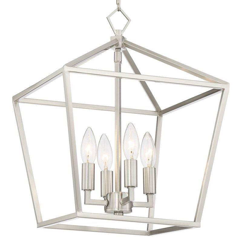Franklin Iron Works Queluz Brushed Nickel Pendant Chandelier 13" Wide Modern Industrial Geometric Cage 4-Light Fixture for Dining Room Kitchen Island
