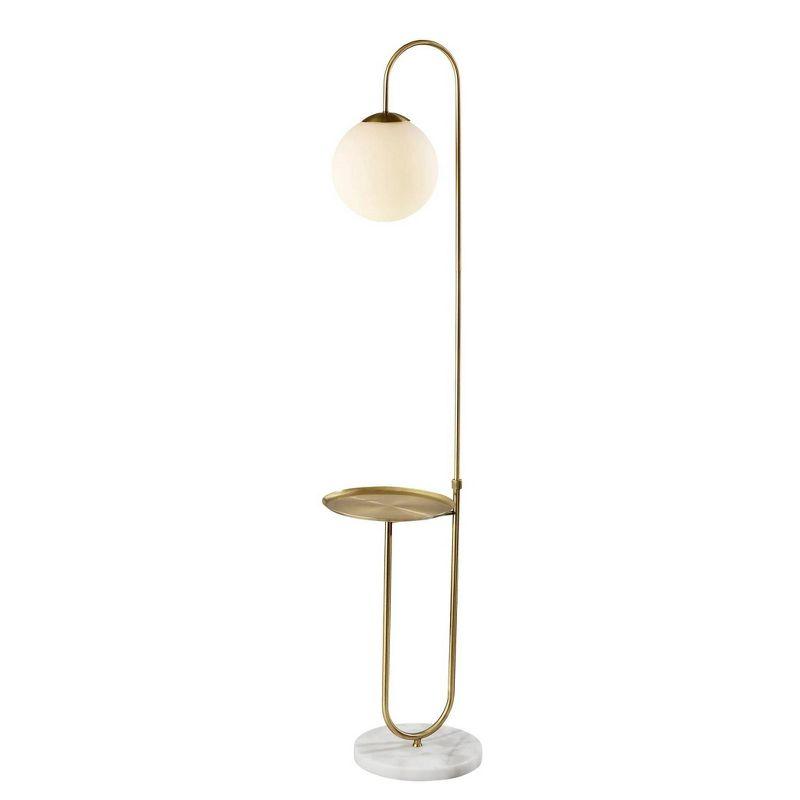 Antique Brass Floor Lamp with White Marble Base and Shelf