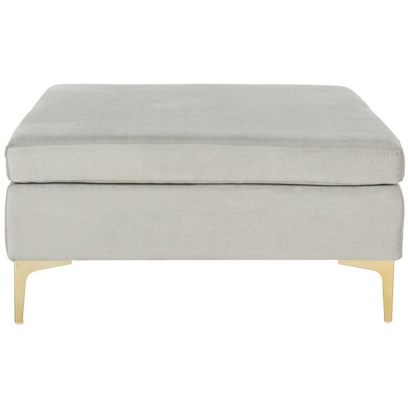 Giovanna Transitional Grey Velvet Square Ottoman with Brass Legs