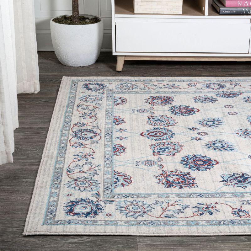 4' X 6' Modern Persian Vintage Moroccan Traditional Area Rug, Ivory/Blue/Red - JONATHAN Y