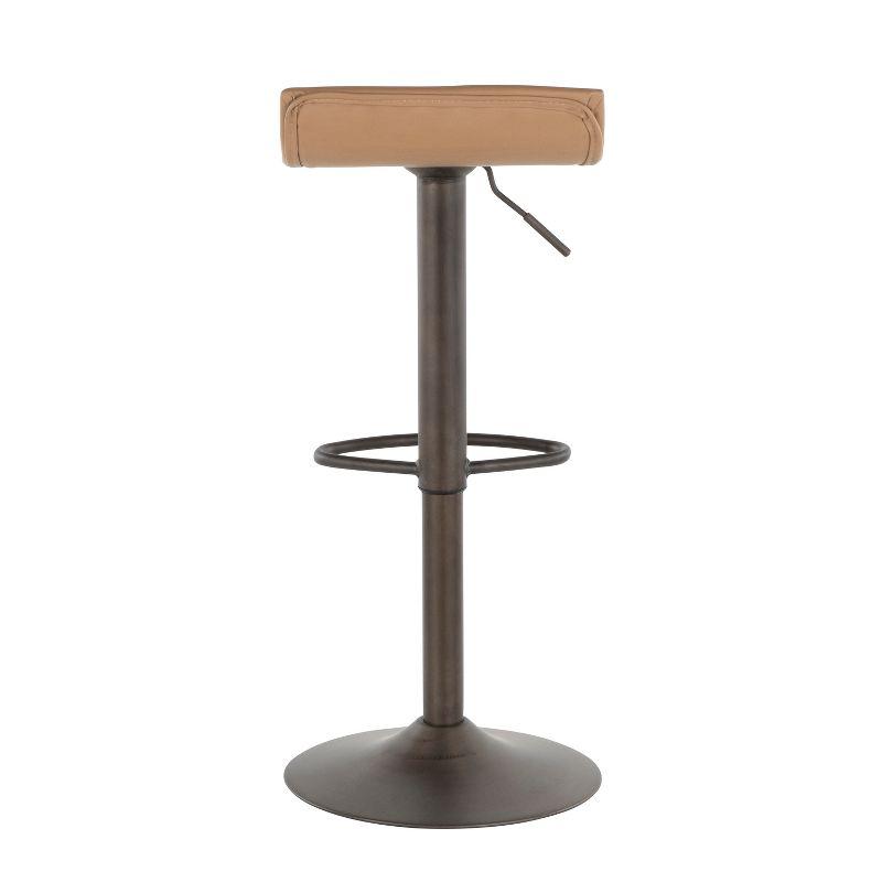 LumiSource Set of 2 Ale Industrial Adjustable Barstools Antique/Camel:: Swivel Seat, Metal Base, Faux Leather Upholstery