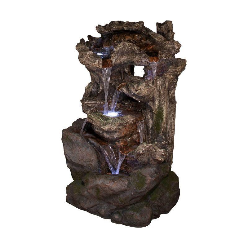 Alpine Corporation 40" 6 Tiered Resin Rainforest Waterfall Fountain With LED Lights -Brown: Weather-Resistant, Electric Powered