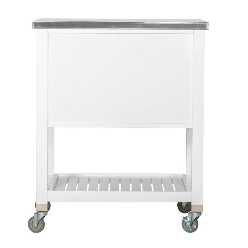 Robbin White Wood Kitchen Cart: Stainless Steel Top, Storage on Wheels - Linon