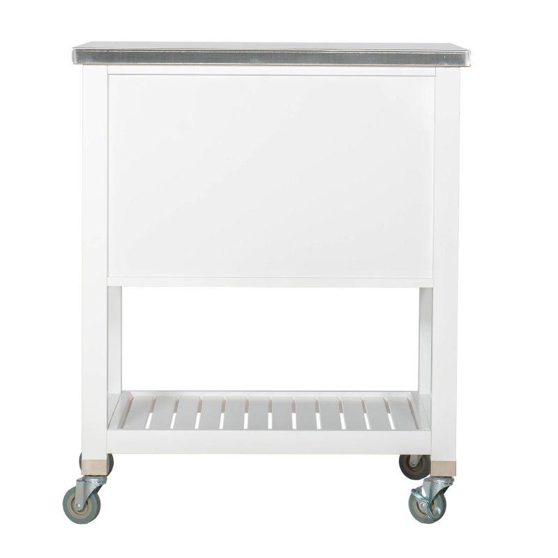 Farmhouse Charm White Stainless Steel Kitchen Cart with Butcher Block