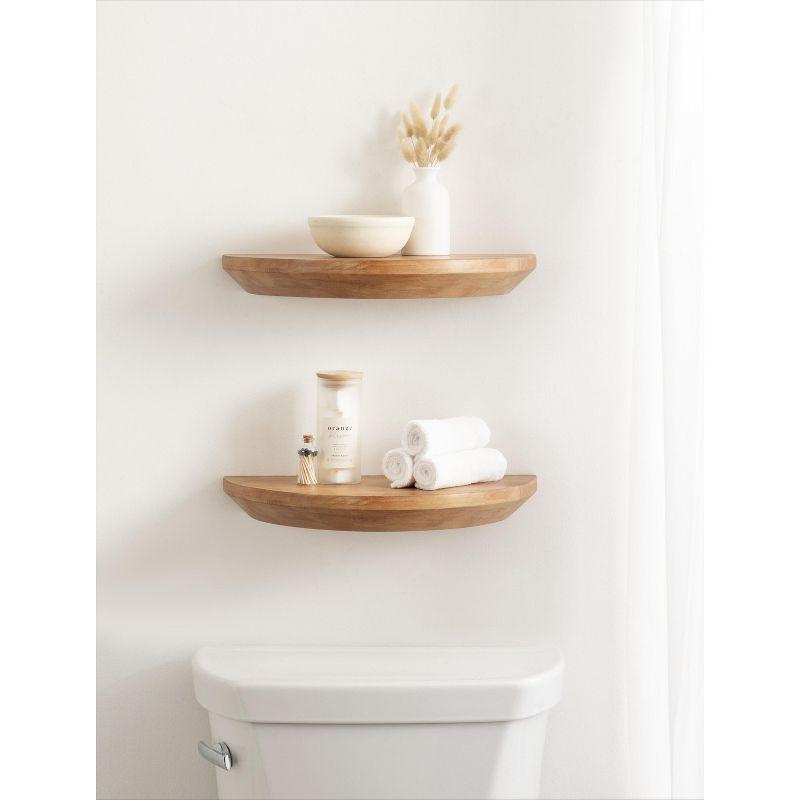 Natural Brown Half-Circle Wood Floating Wall Shelf