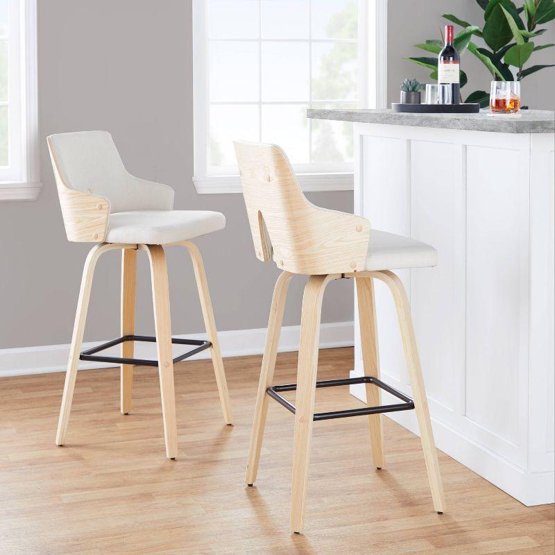 Set of 2 Stella Barstools Natural/Cream/Black: Fixed-Height, Wood Frame & Footrest - LumiSource