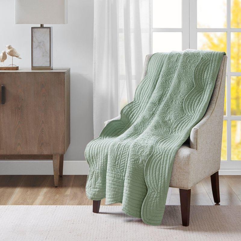 Seafoam Oversized Quilted Throw with Scalloped Edges