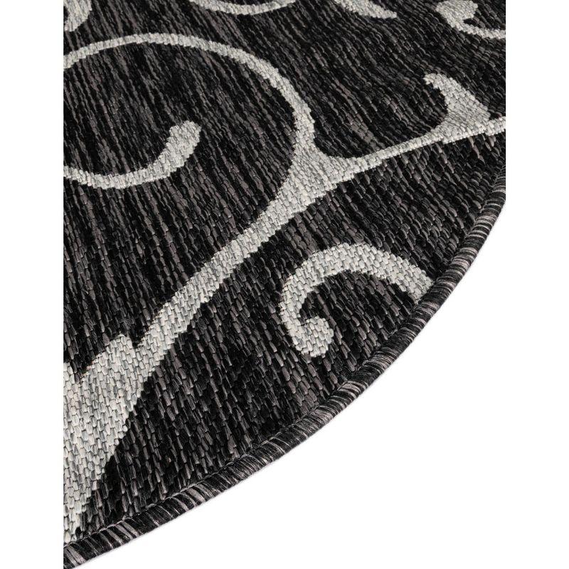Unique Loom 4' 0 x 4' 0 Round Indoor/Outdoor Botanical Charcoal Gray Area Rug