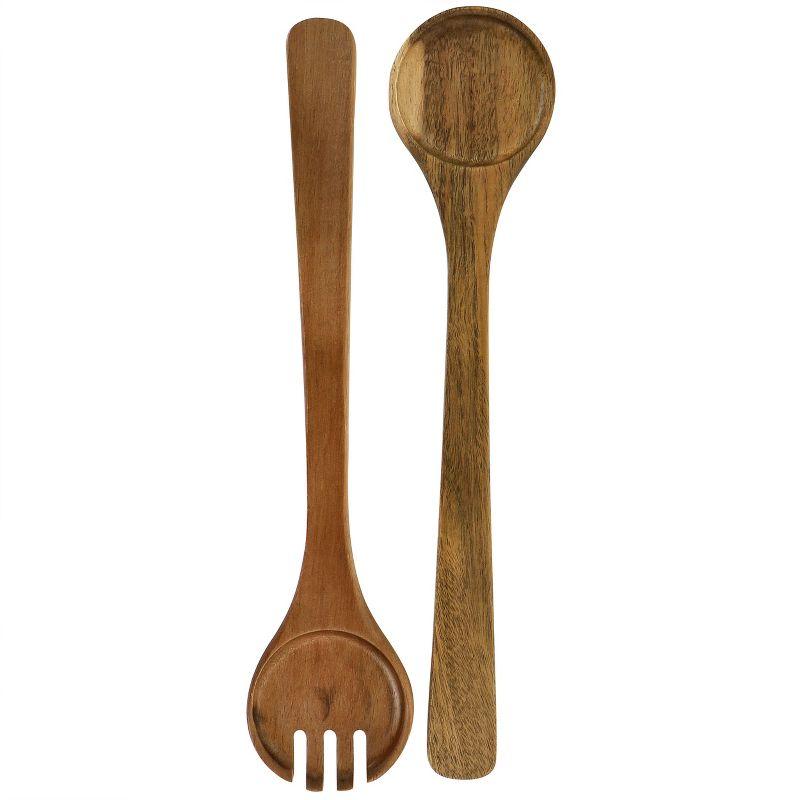 Elite 3 Piece Acacia Wood Salad Bowl And Spoon Set In Brown