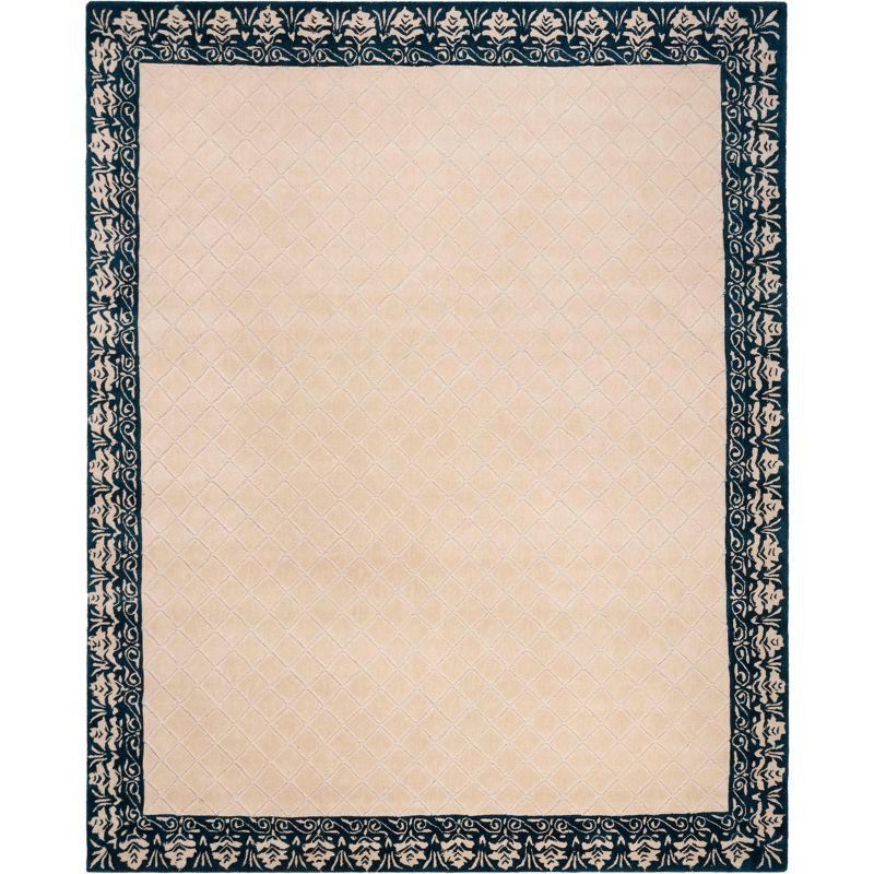 Navy and Beige Hand-Hooked Wool Area Rug 4' x 6'