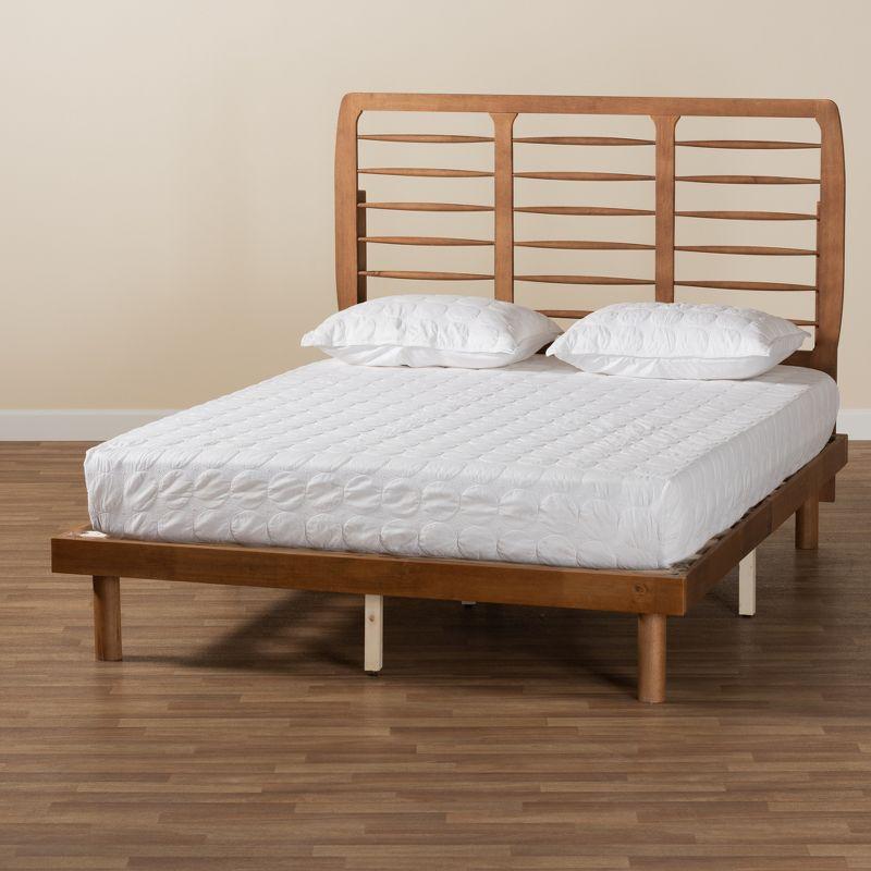 Mid-Century Walnut Full Platform Bed with Spindle Headboard