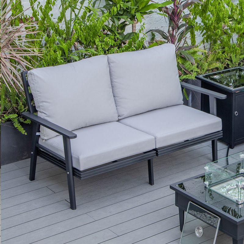 Leisuremod Walbrooke Modern Polyester Loveseat with Black Aluminum Frame and Removable Cushions (Light Grey)