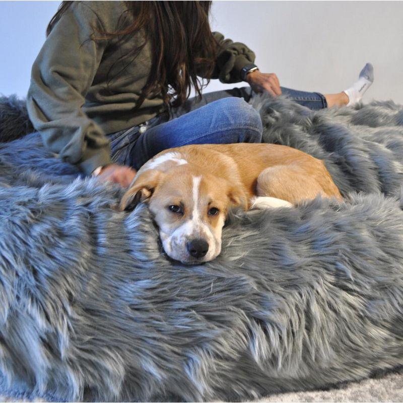 PAW BRANDS PupCloud Human-Size Faux Fur Memory Foam Dog Bed (Charcoal Grey)