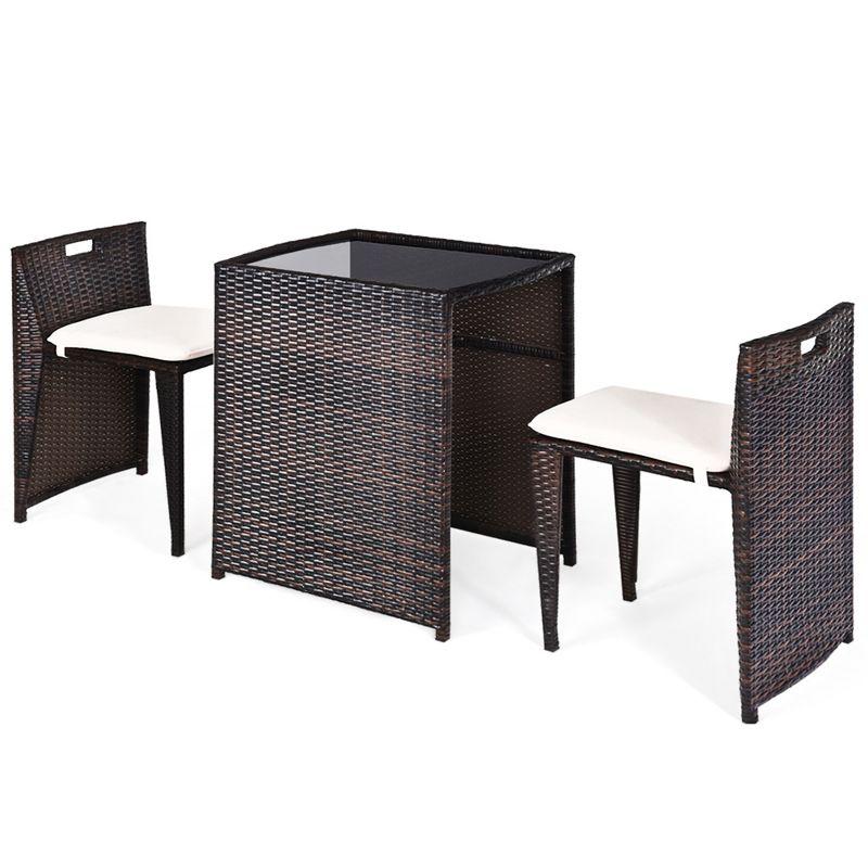 Tangkula 3 PCS Cushioned Wicker Patio Furniture Set Seat Sofa Outdoor No Assembly Brown