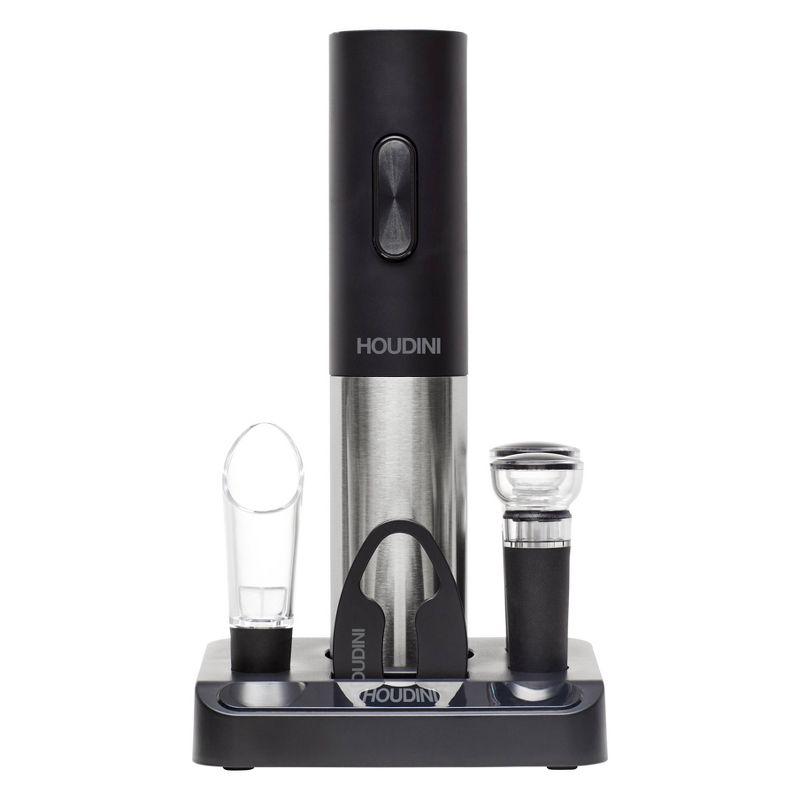 Houdini Electric Wine Corkscrew Set: Stainless Steel & ABS, 6-Piece Barware, Battery Operated Wine Opener, Black