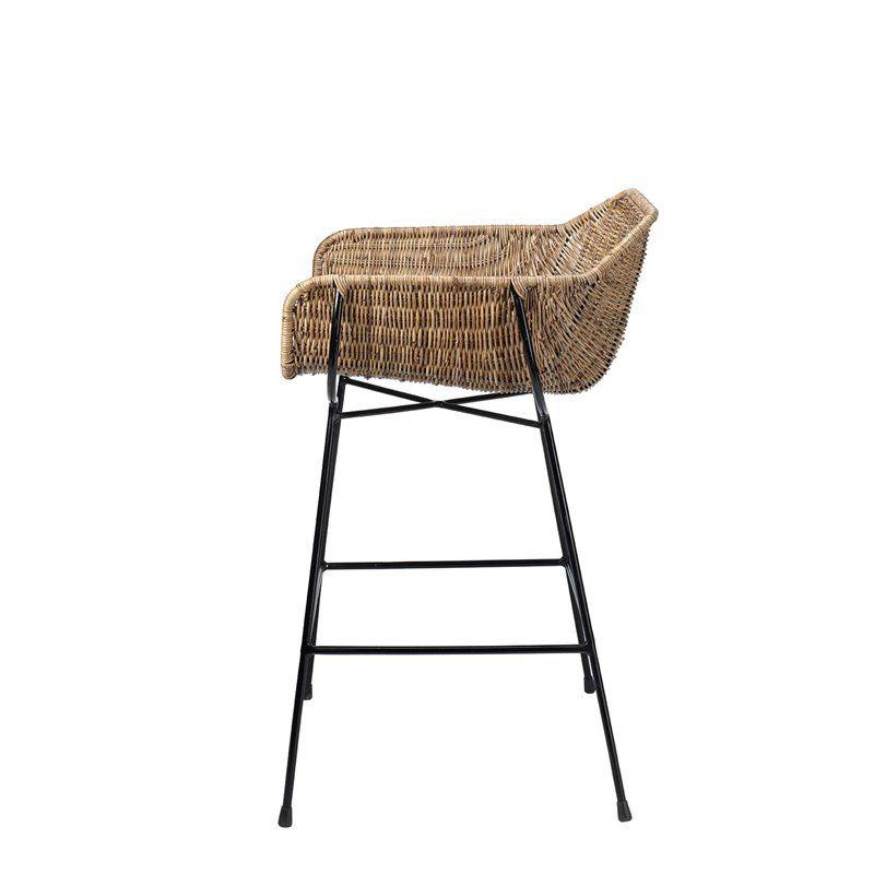 Haneza Bar Stool In Natural Rattan & Black Steel