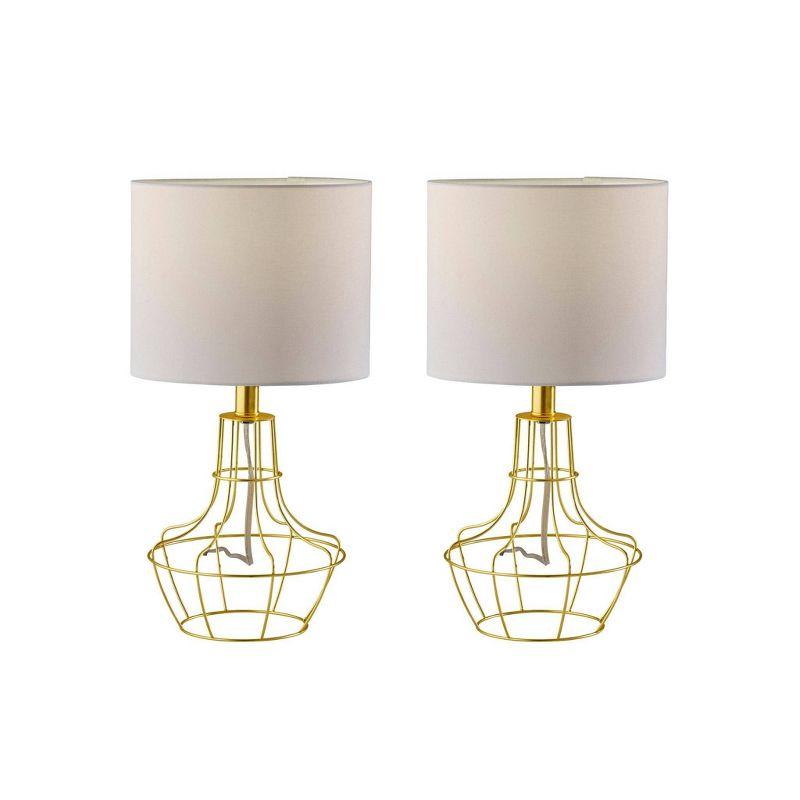Adesso Stella 2 Piece Bonus Pack Brass: Metal Cage Bases, White Drum Shades, No Assembly Required