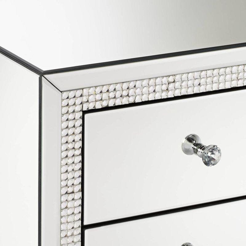 Studio 55D Biscaya Modern Mirrored Rectangular Accent Side End Table 19" x 13 3/4" with 3-Drawer Silver Crystal for Living Room Bedroom Bedside House