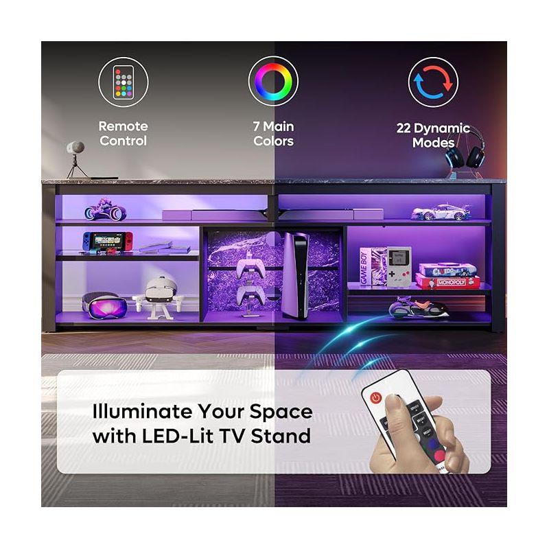 Bestier 70" Gaming Entertainment Center for TV up to 75" LED TV Stand for PS5 Tall TV Console with Shelves Black Marble