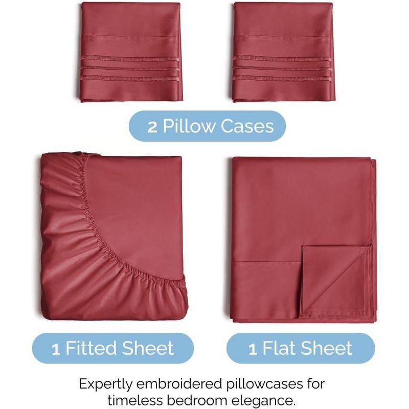CGK Linens Luxury Soft 4 Piece Solid Bed Sheet Set - Deep Pocket Fits 8"-16" Mattresses in Burgundy, Size California King