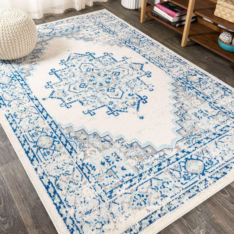 Reversible Blue/Gray Medallion Synthetic Area Rug 5'x8'