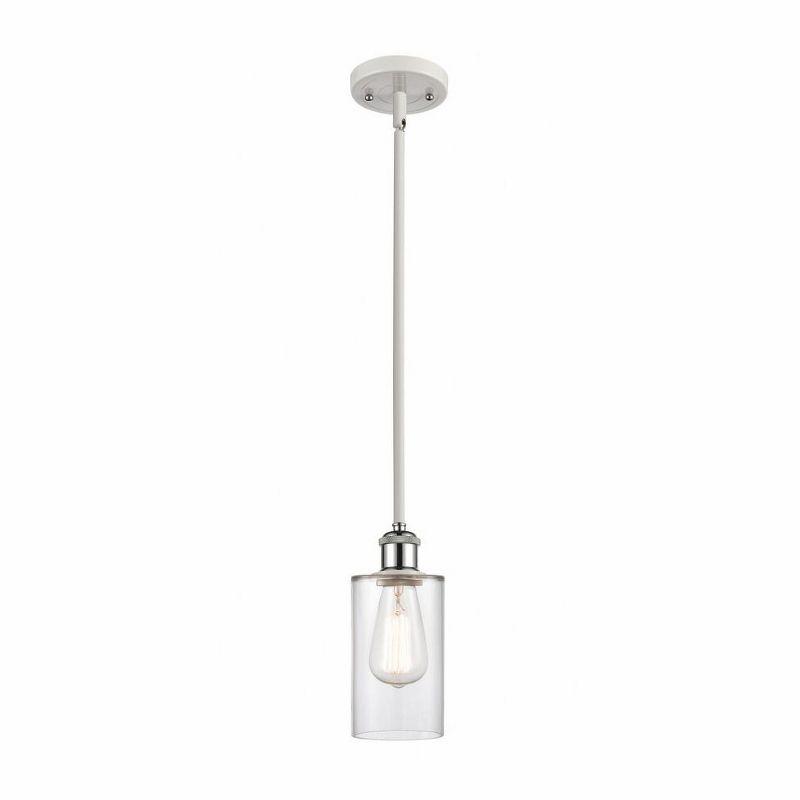 White and Polished Chrome Mini Pendant Light with Clear Glass Shade