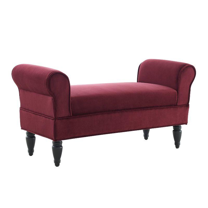 Berry Upholstered Bedroom Bench with Dark Mahogany Feet