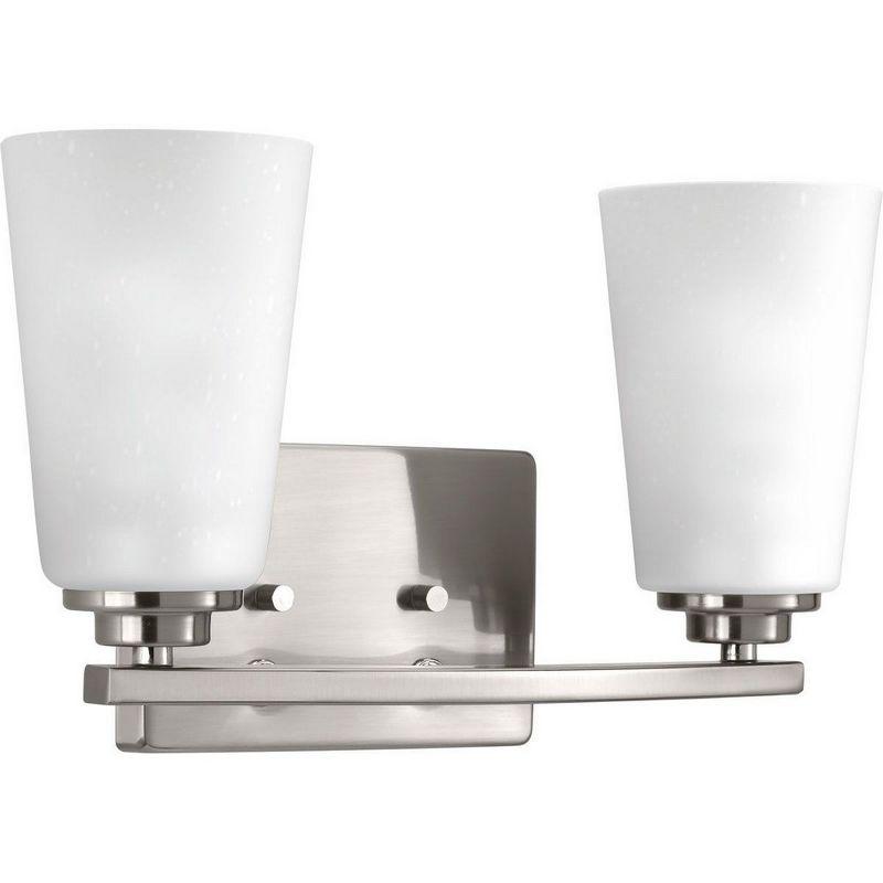 Progress Lighting Debut 2-Light Bath Vanity Fixture, Steel, Brushed Nickel, Clear or Frosted Seeded Glass