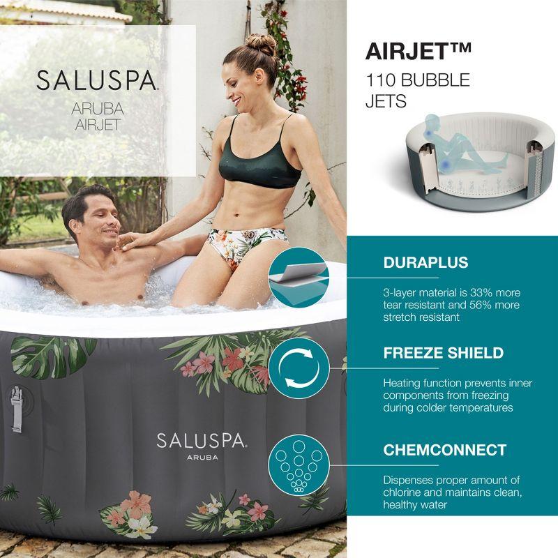 Bestway SaluSpa Aruba AirJet Large Round 2 to 3 Person Inflatable Hot Tub Portable Outdoor Spa with 110 AirJets, Grey