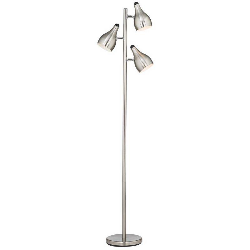 Brushed Steel Adjustable Multi-Head Floor Lamp with 3 Lights