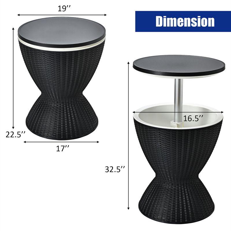 Costway 8 Gallon 3 in 1 Patio Rattan Cooler Bar Table Adjust Ice Bucket Black