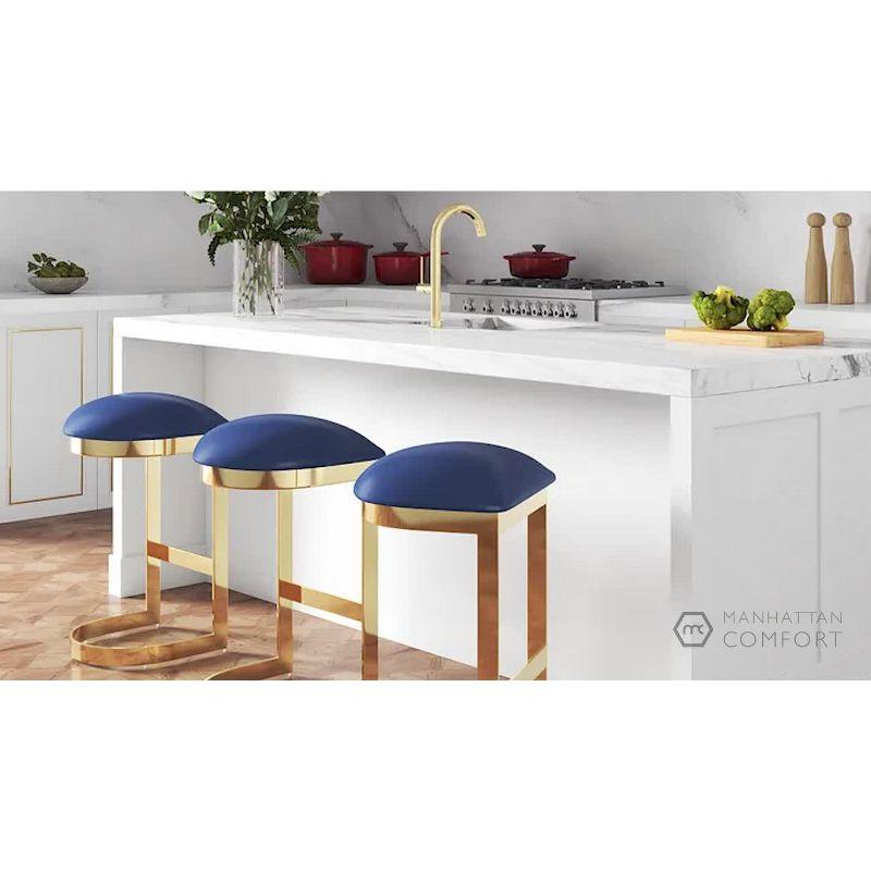 Set of 2 Aura Upholstered Stainless Steel Barstools White - Manhattan Comfort: No Assembly, Fixed Height