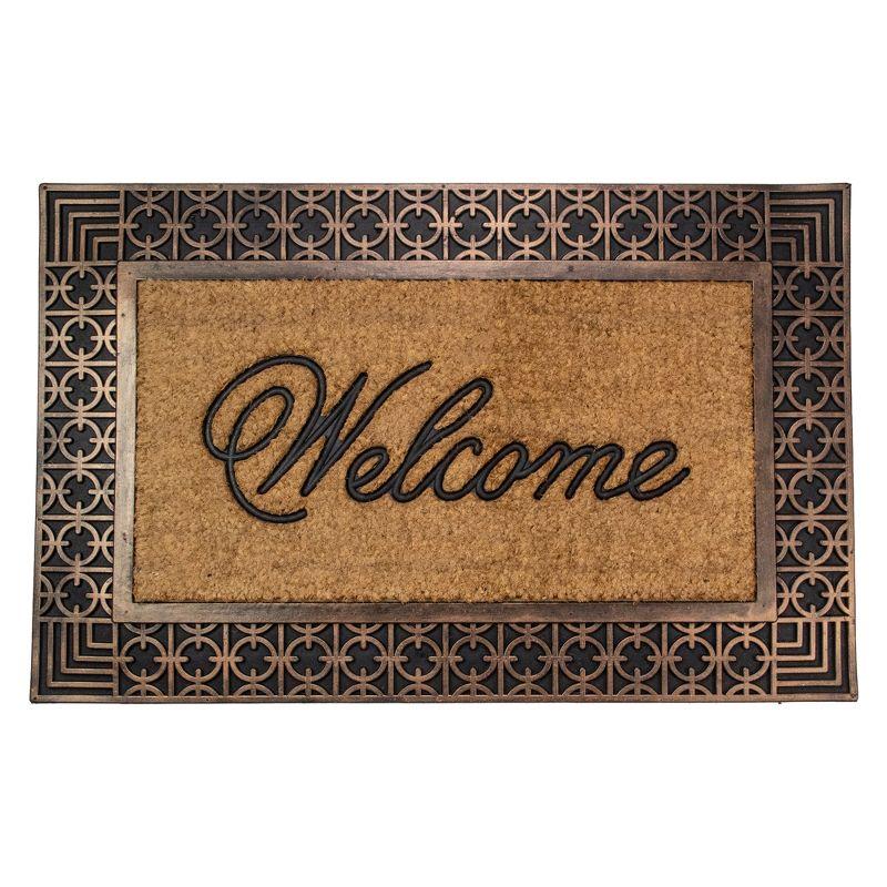 Gold and Natural Coir Rectangular Welcome Doormat