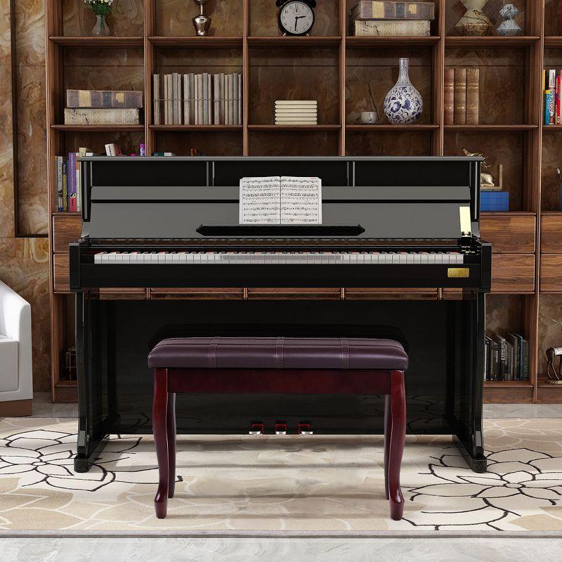 Costway Solid Wood Piano Bench PU Leather Keyboard Seat Storage Brown