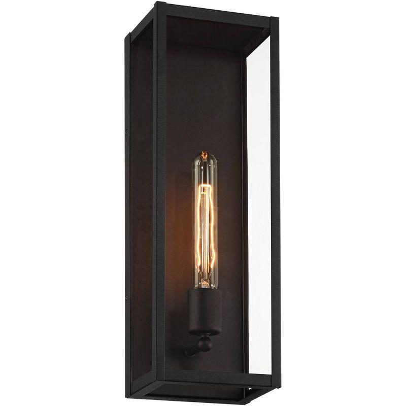 John Timberland Cornell 18" High Modern Box Outdoor Wall Light Fixture Mount Porch House Exterior Outside Edison Bulb Sand Black Clear Glass Shade