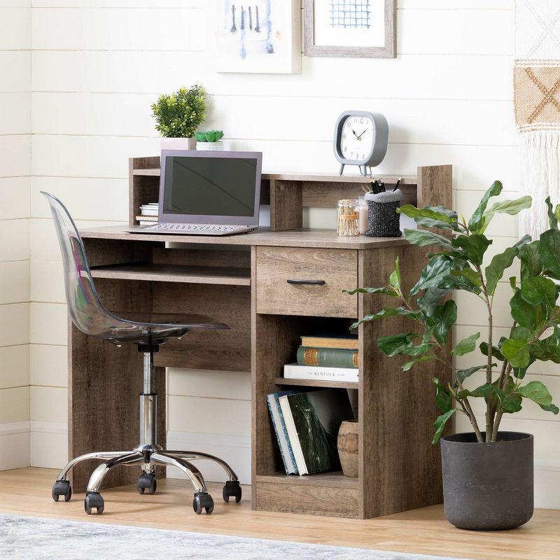 Weathered Oak Computer Desk with Hutch and Drawer