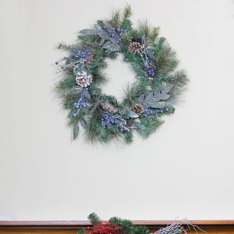Northlight Seasonal Mixed Pine and Blueberries Artificial Christmas Wreath -24-Inch Unlit