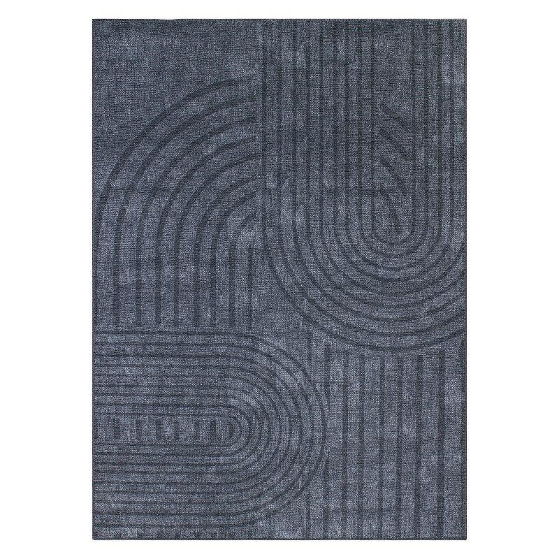 Dark Gray Geometric Flat Woven Machine Washable Area Rug