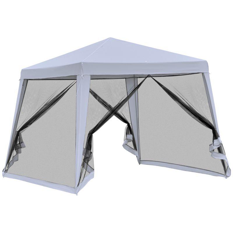 Outsunny 10'x10' Outdoor Party Tent Canopy with Mesh Sidewalls, Patio Gazebo Sun Shade Screen Shelter