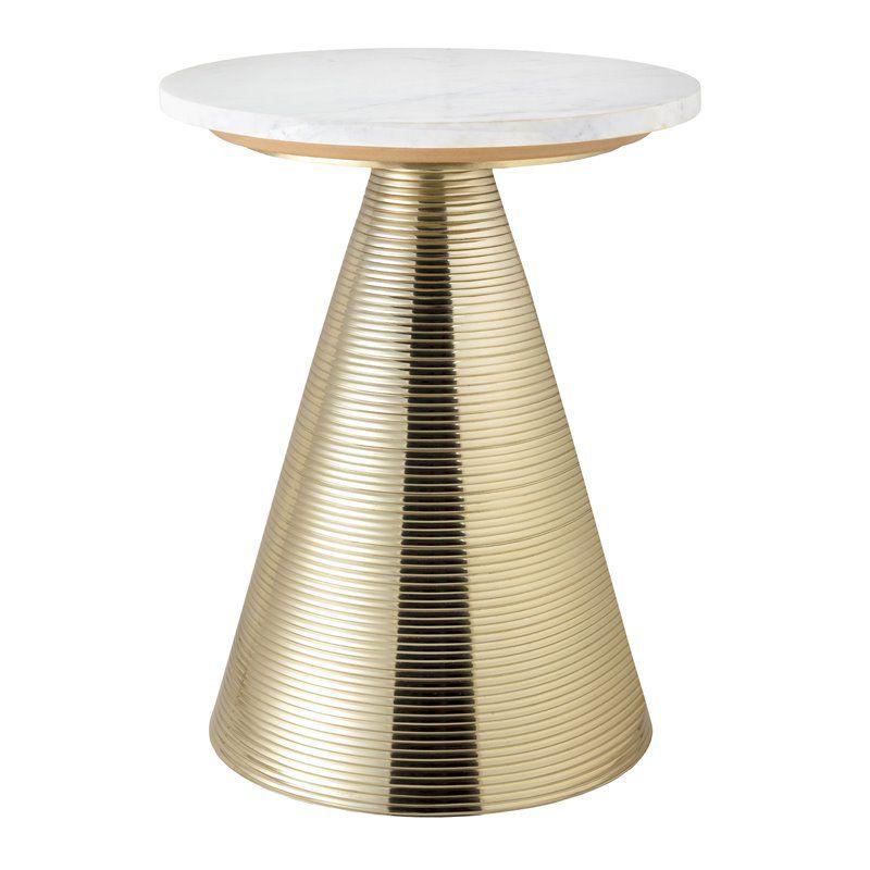 TOV Furniture Tempo 20"H Transitional Marble Aluminum Side Table in White/Gold