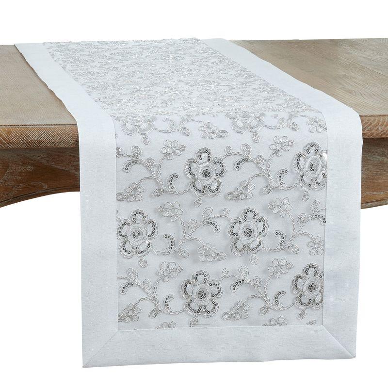 White Floral Embroidered Polyester Table Runner