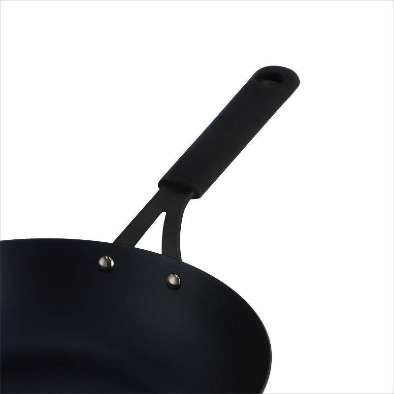 OXO 12" Steel Open Wok with Silicone Sleeve Black: Carbon Steel Pan, 12 Inch, Induction & Gas Compatible, Hand Wash