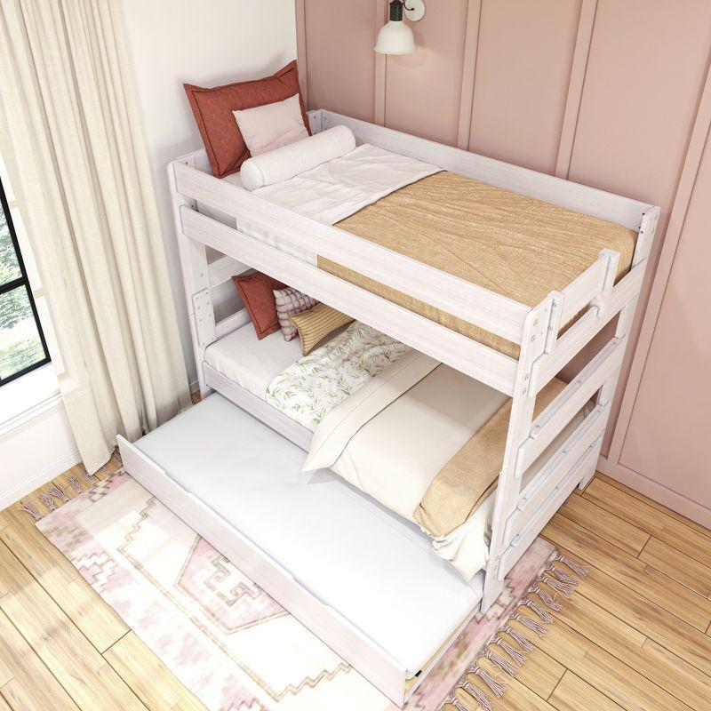 Max & Lily Solid Wood Modern Farmhouse Twin over Twin Bunk Bed with Trundle, White Wash