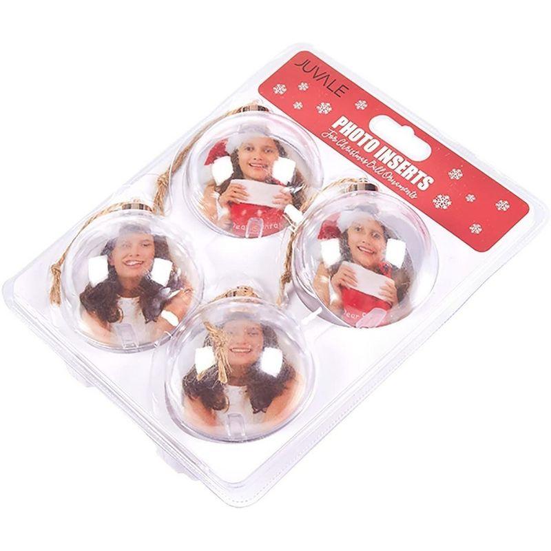 Juvale 4 Pack Clear Hanging Photo Ornament Balls for Christmas Tree Decorations, Holiday Decor, 2.75 x 4.7 in