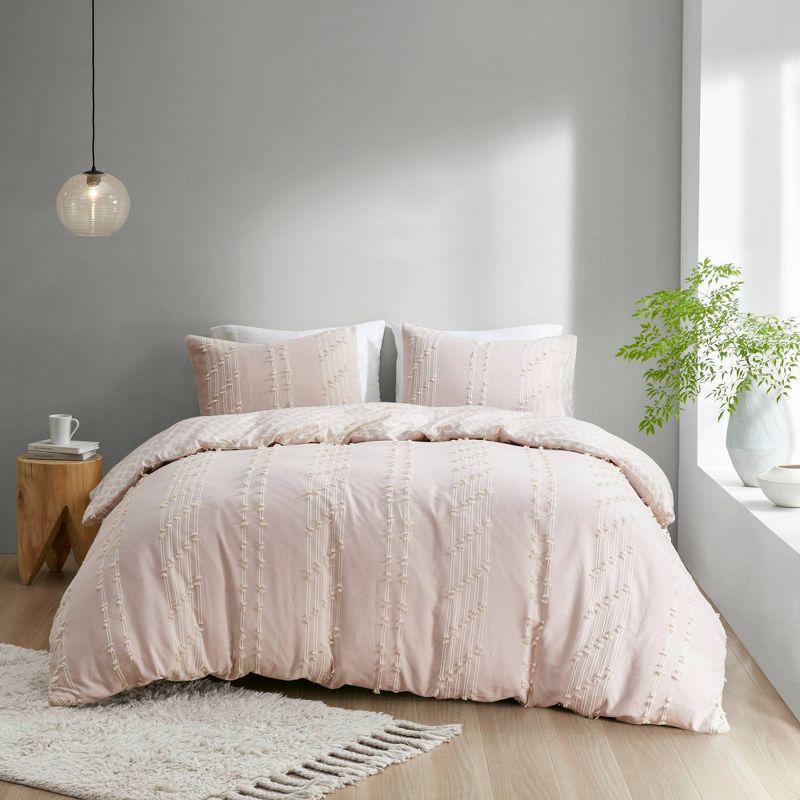 Blush Cotton Jacquard Full/Queen Duvet Cover Set