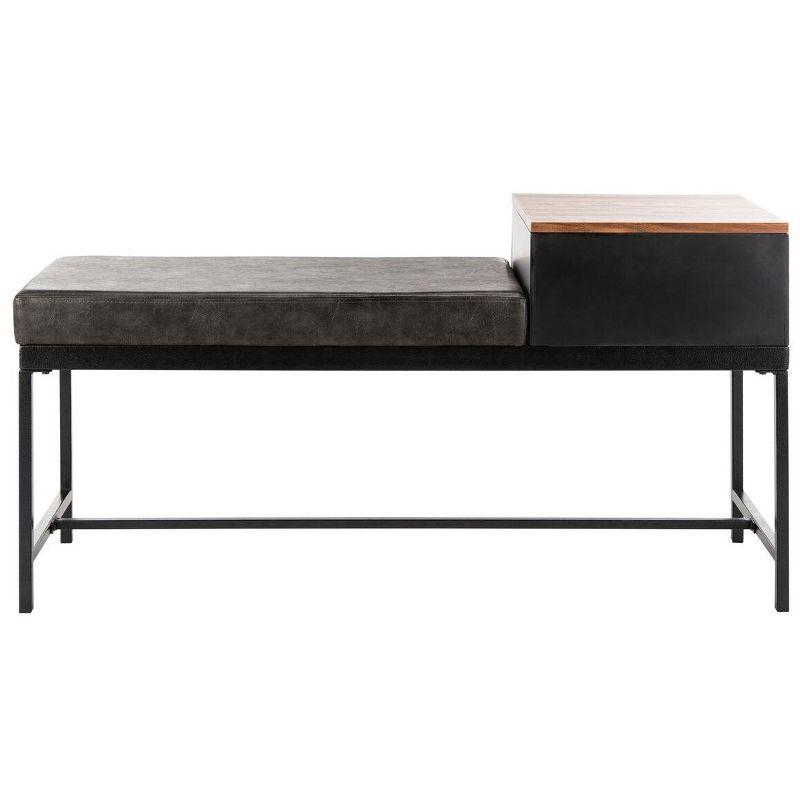 Maruka Light Brown and Black Wood Storage Bench