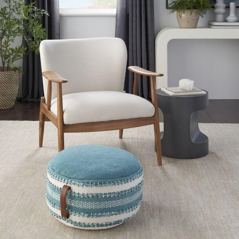 Mina Victory Turquoise & White Stripe-Knot Geometric Outdoor Pouf