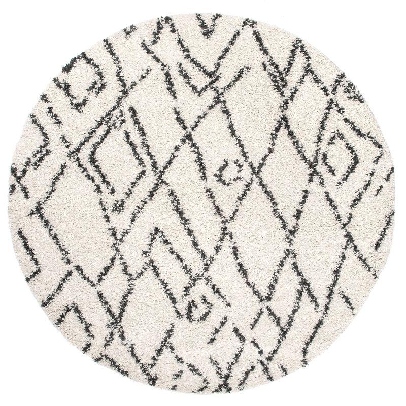 Ivory Oval Shag Reversible Synthetic Area Rug, 5' x 8'