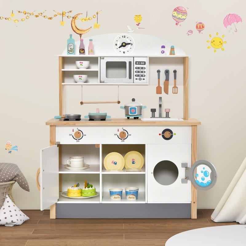 White and Natural Wood Kids Play Kitchen Set with Accessories